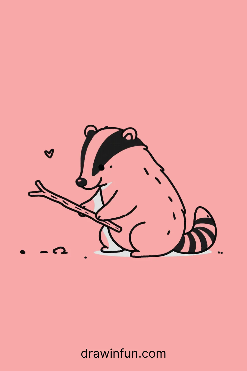 A badger playing with a small stick easy drawing