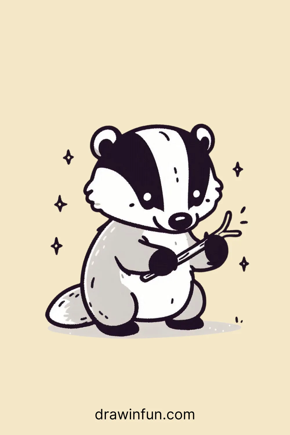 A badger playing with a small twig easy drawing