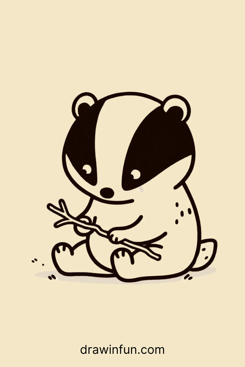 A badger playing with a small twig easy drawing