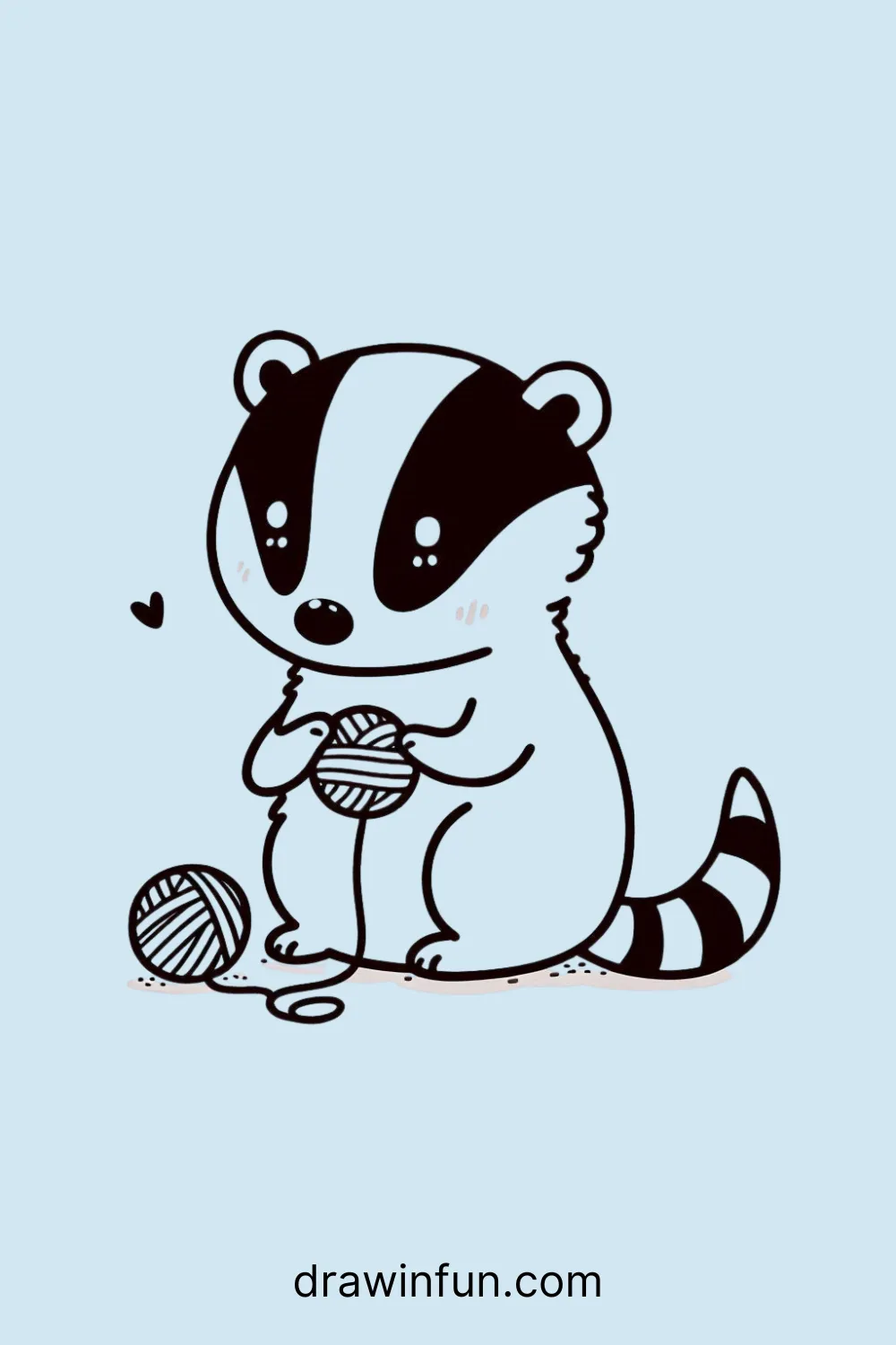 A badger playing with a tiny ball of yarn easy drawing