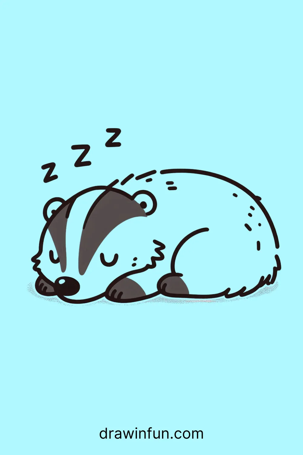 A badger sleeping with a happy face easy drawing