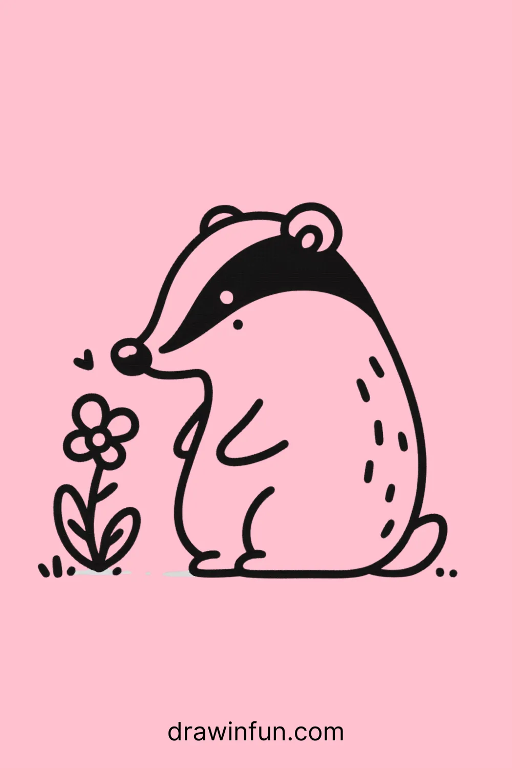 A badger sniffing a flower easy drawing