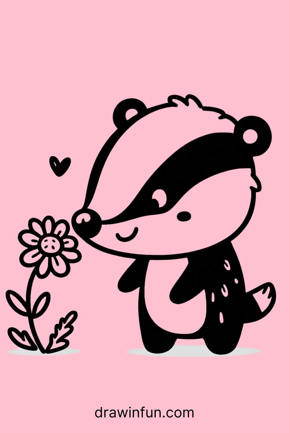 A badger sniffing a flower easy drawing