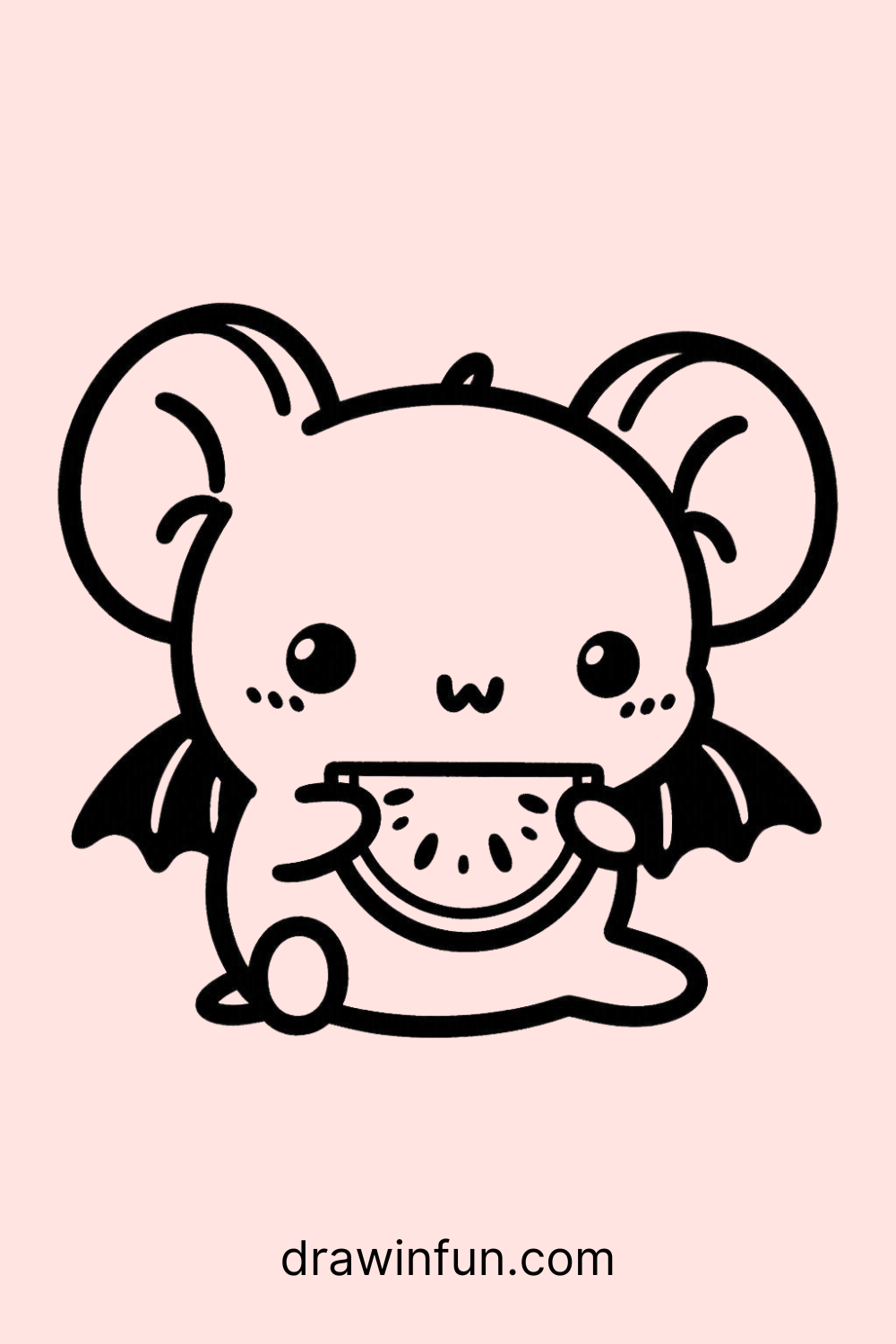 A bat eating a fruit slice easy drawing