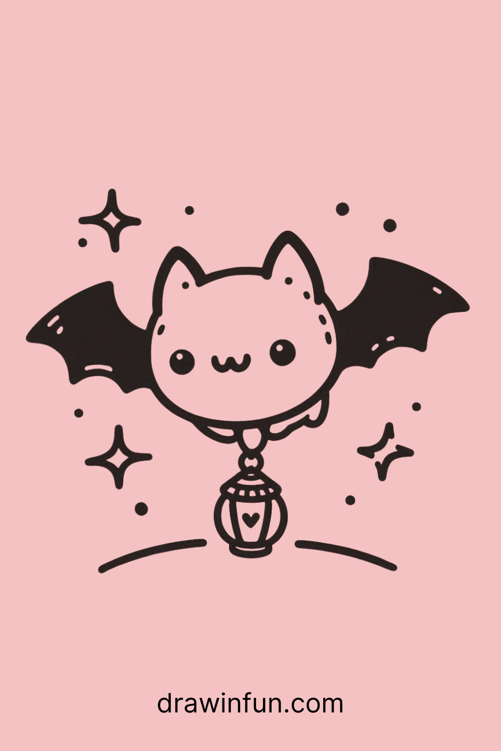 A bat flying with a tiny lantern easy drawing