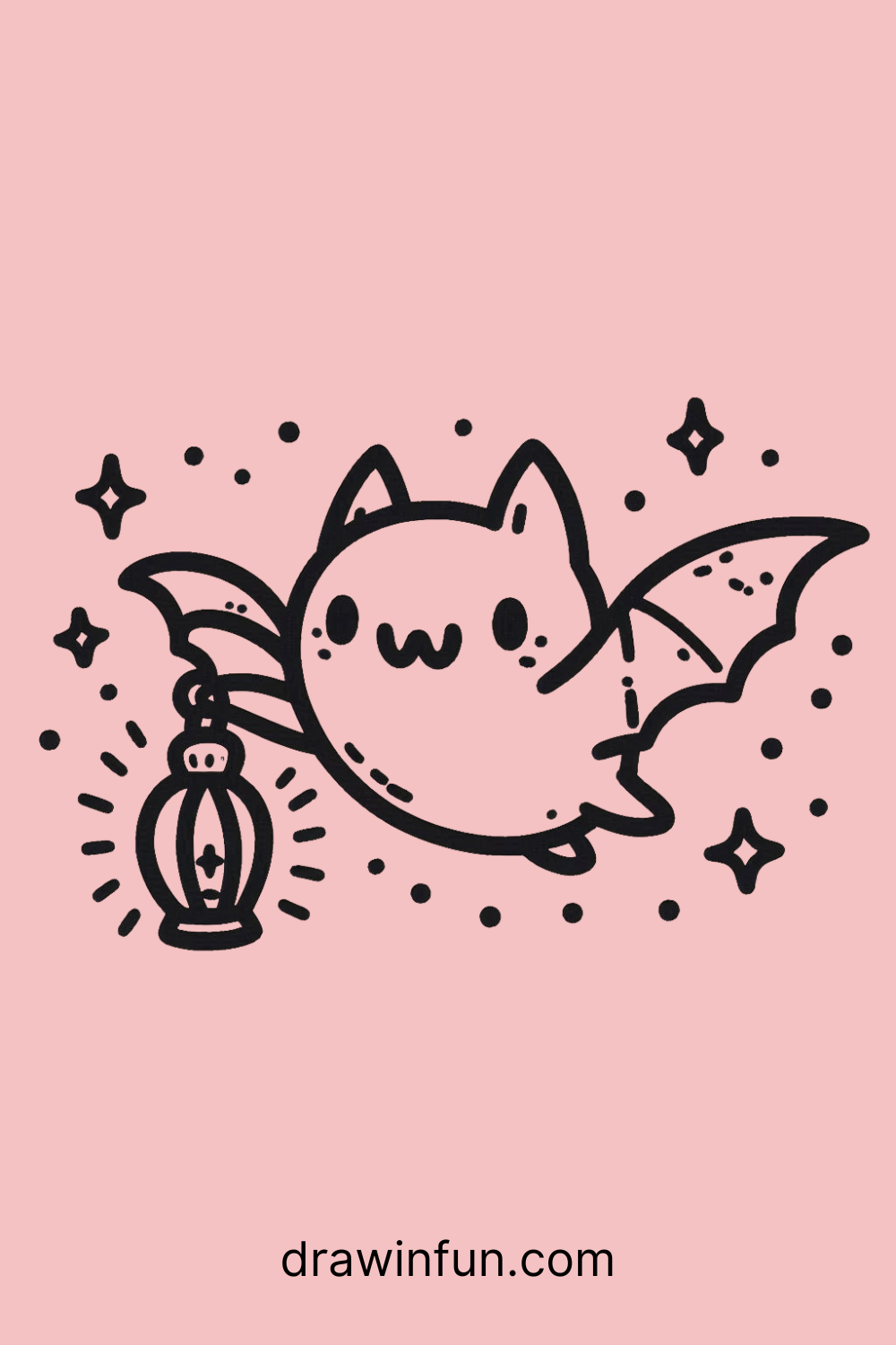 A bat flying with a tiny lantern easy drawing