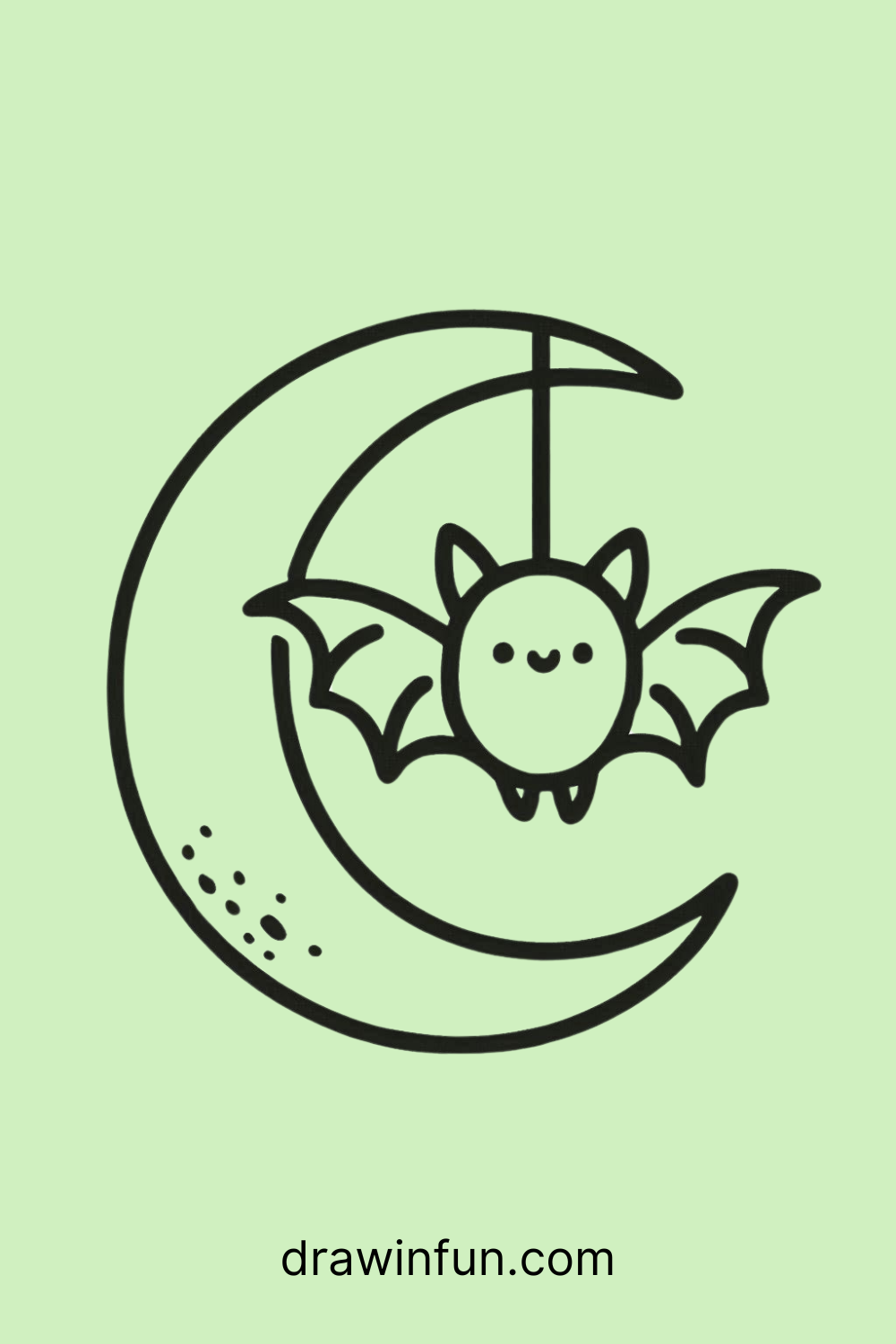 A bat hanging from a crescent moon
easy drawing