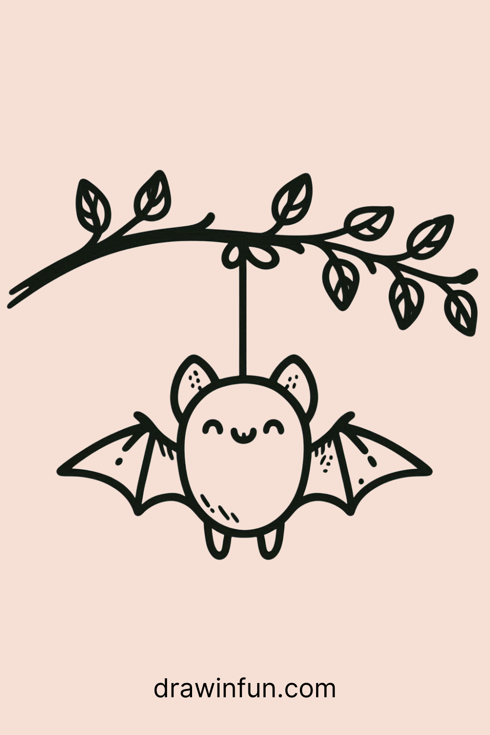 A bat hanging from a vine easy drawing