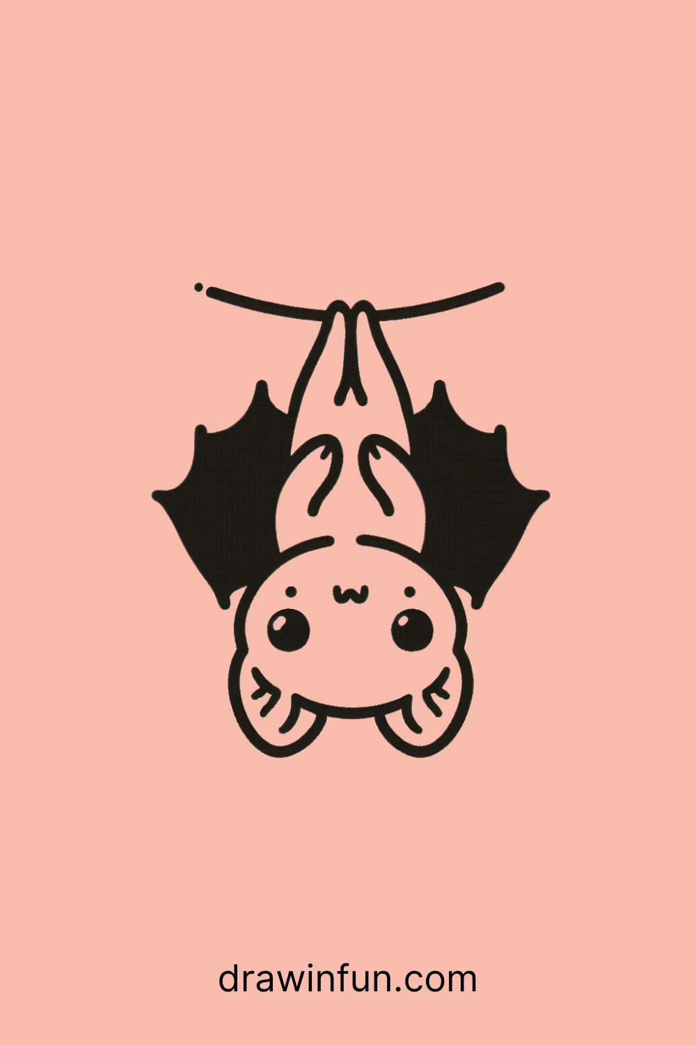 A bat hanging upside down with a smile easy drawing