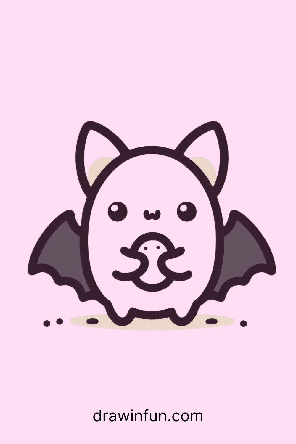 A bat holding a small pebble with a proud expression easy drawing