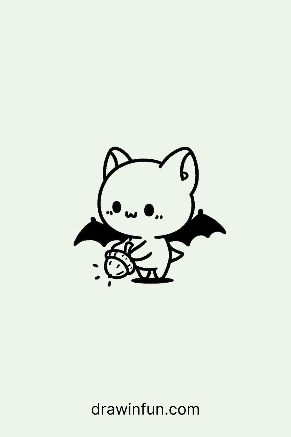 A bat playing with a small acorn easy drawing