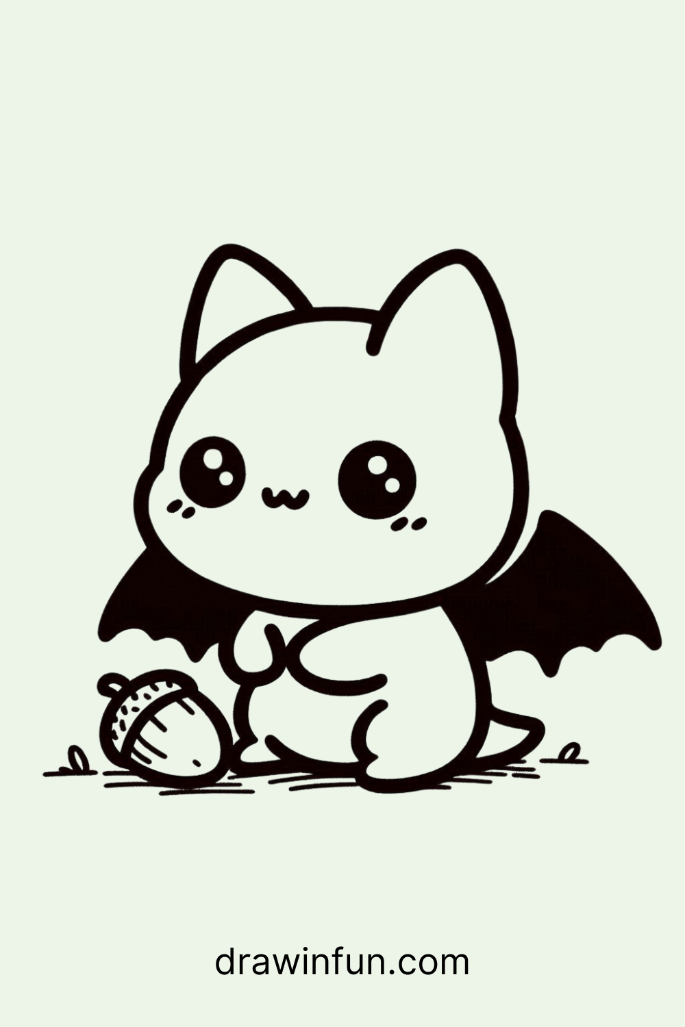 A bat playing with a small acorn easy drawing