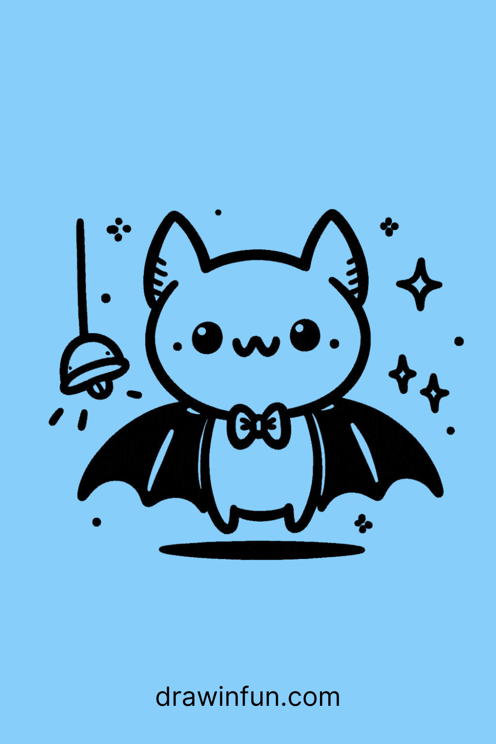 A bat playing with a small bell easy drawing