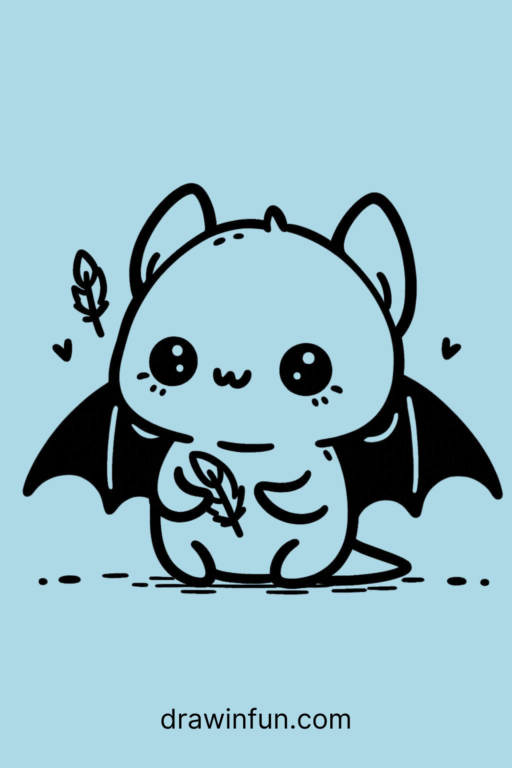 A bat playing with a small feather easy drawing