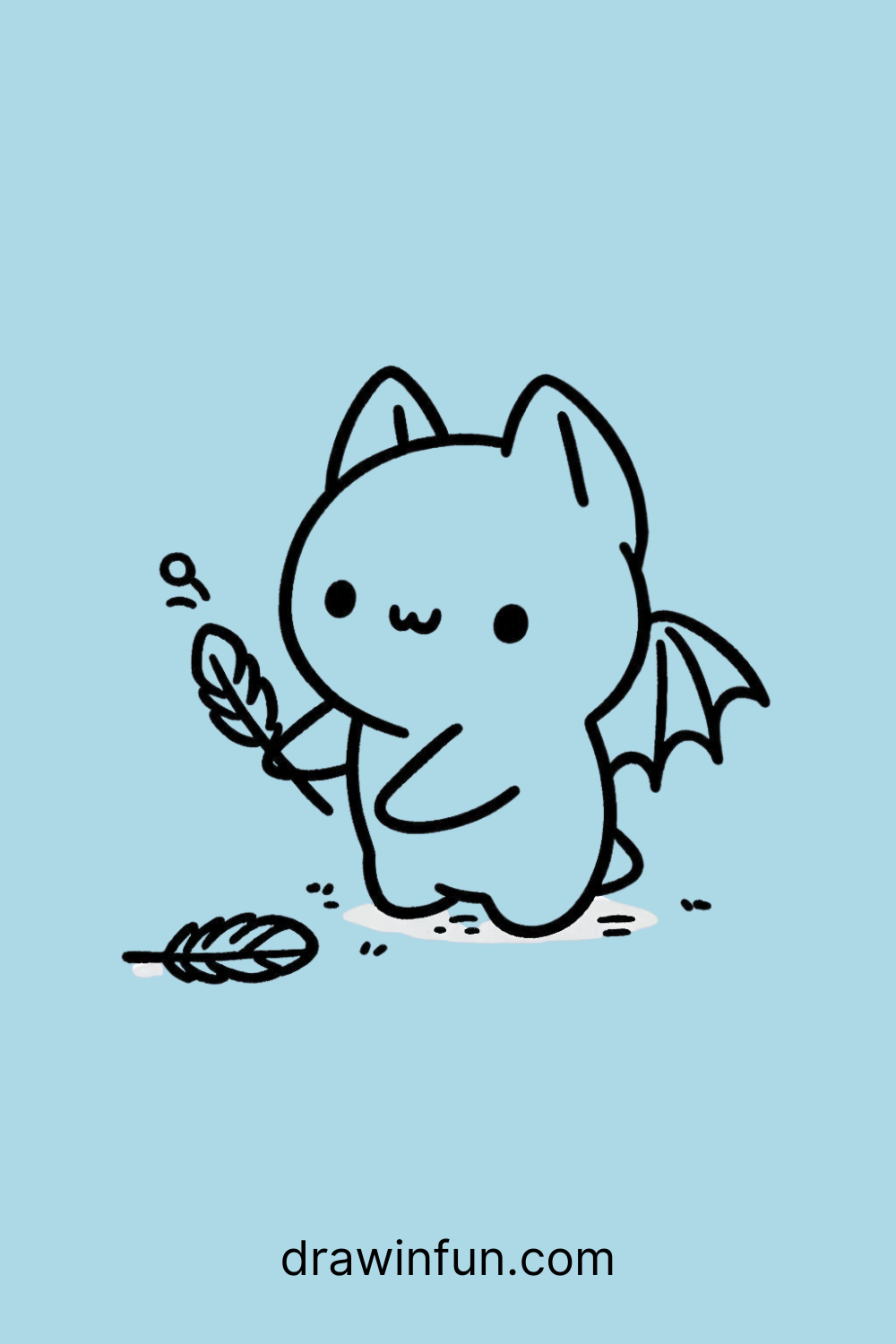 A bat playing with a small feather easy drawing