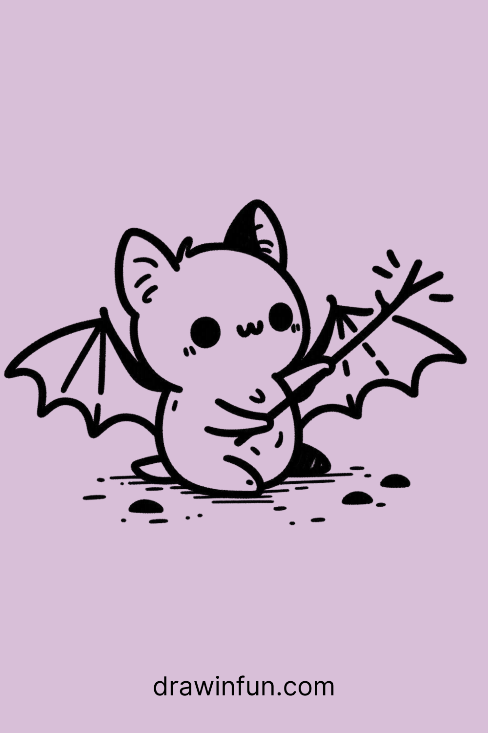 A bat playing with a small twig easy drawing