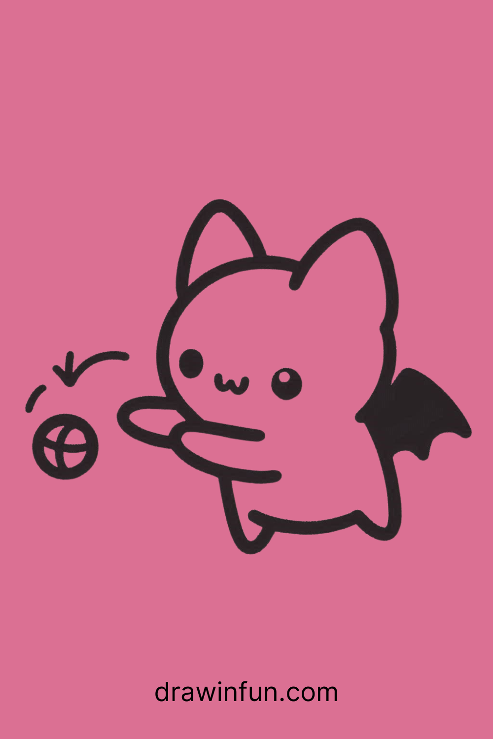 A bat playing with a tiny ball easy drawing