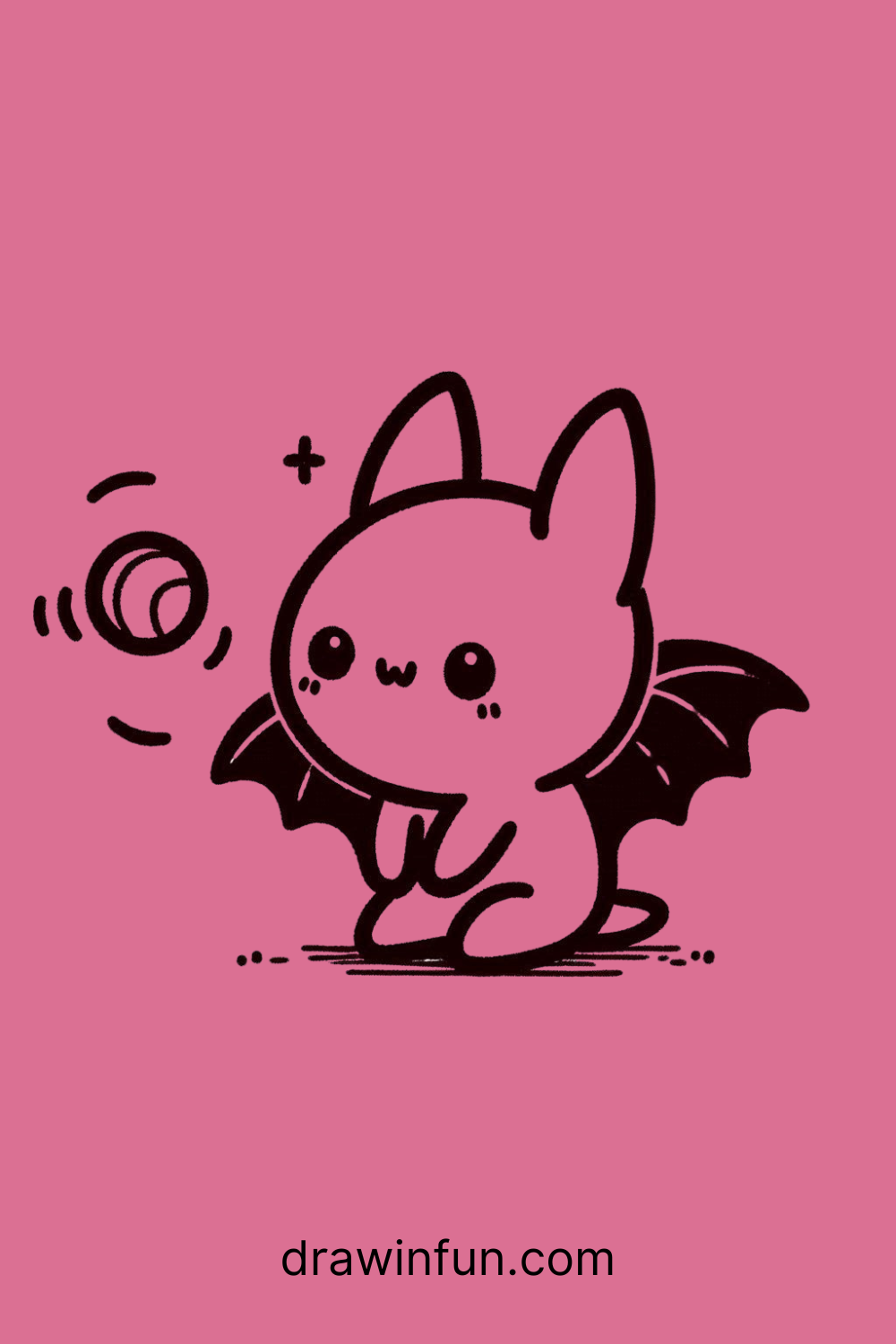 A bat playing with a tiny ball easy drawing