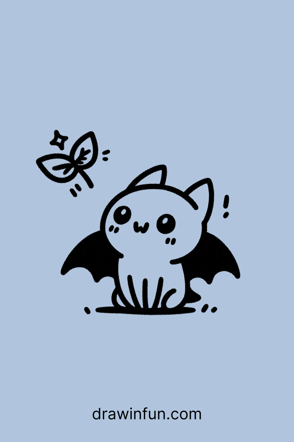 A bat playing with a tiny leaf easy drawing