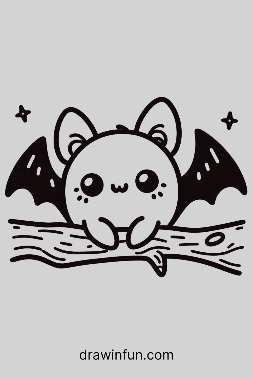 A bat resting on a branch with a content smile easy drawing