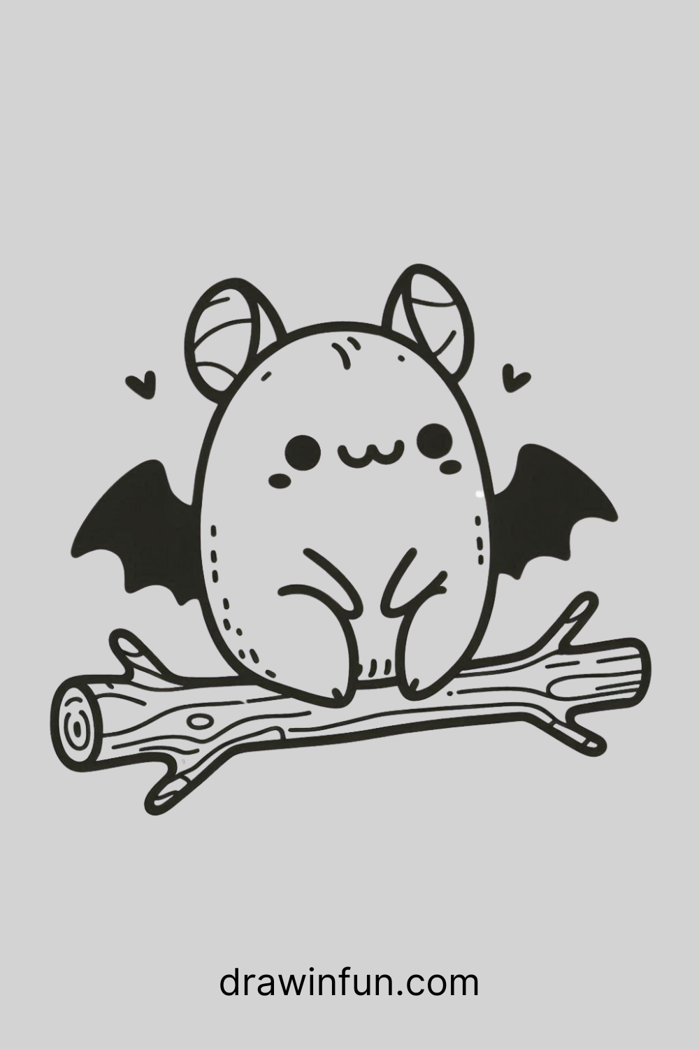 A bat resting on a branch with a content smile easy drawing