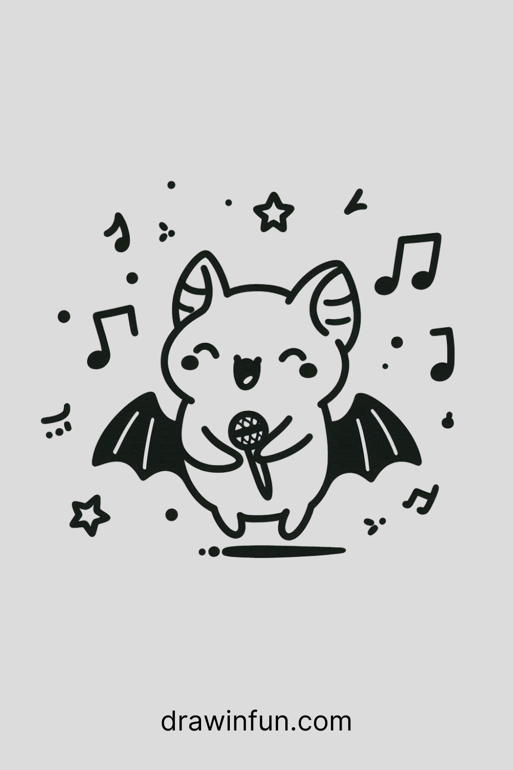 A bat singing with musical notes around it easy drawing