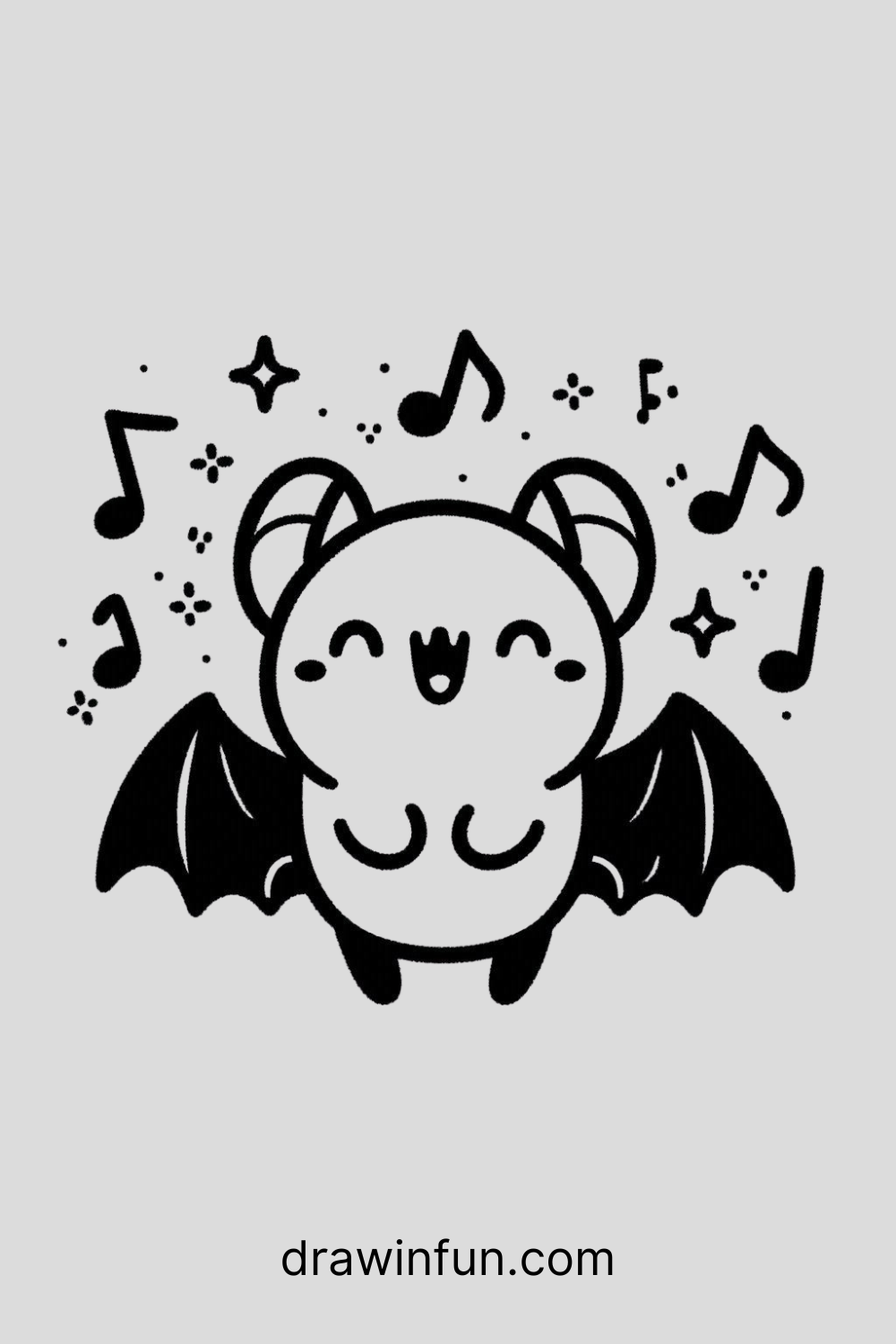 A bat singing with musical notes around it easy drawing