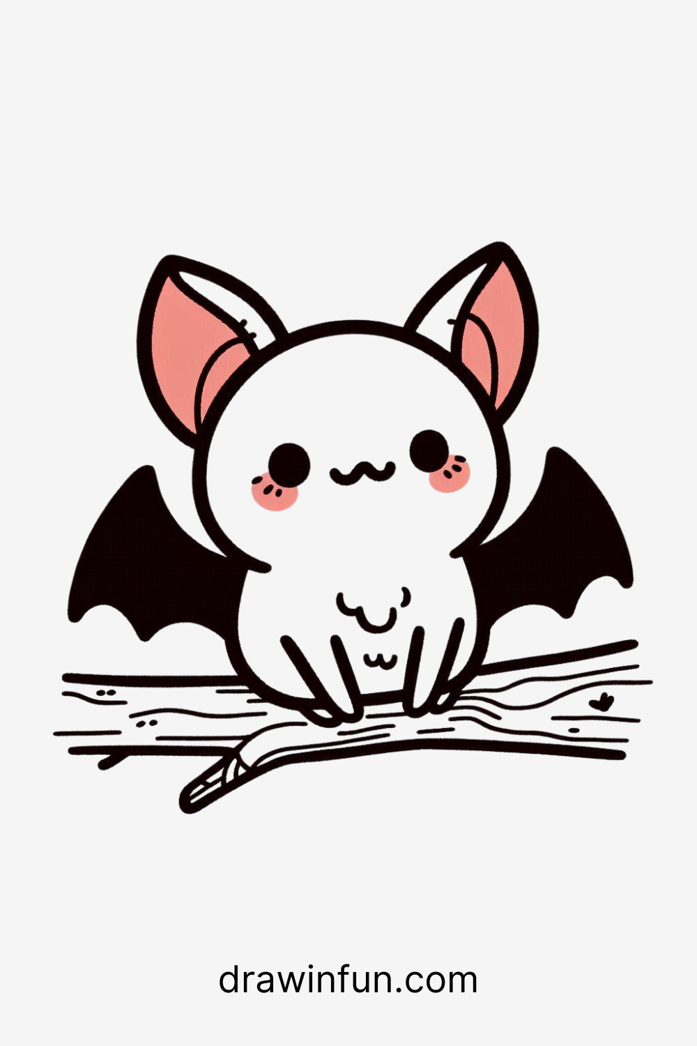 A bat resting on a branch with a sleepy face easy drawing