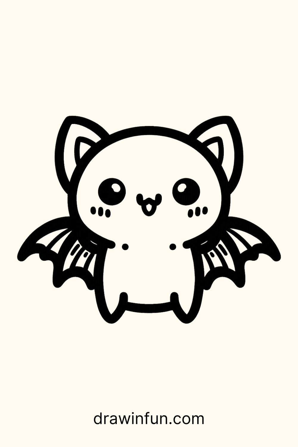 A bat with a cute, surprised expression easy drawing