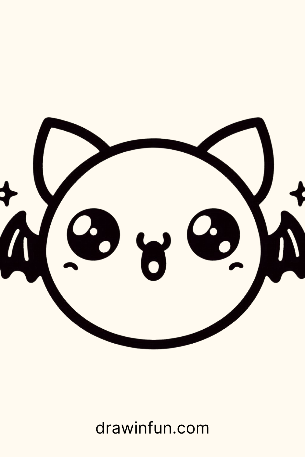 A bat with a cute, surprised expression easy drawing