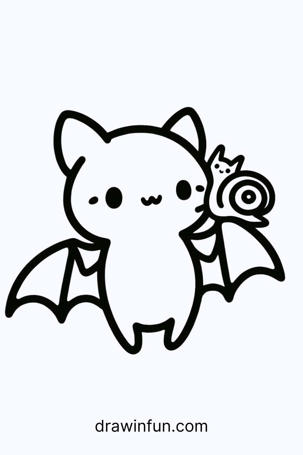 A bat with a tiny snail on its wing easy drawing