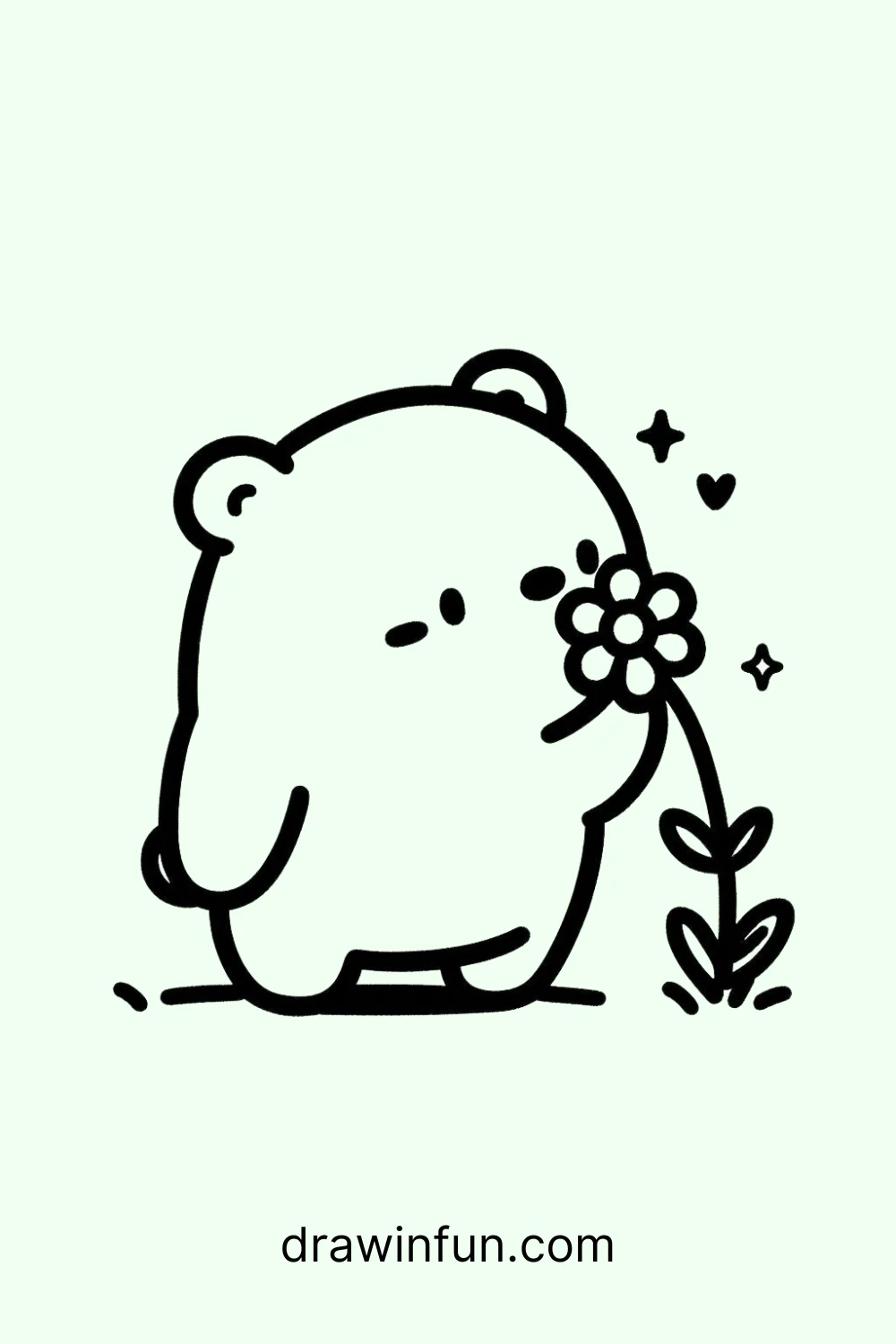 Bear with a Flower easy drawing