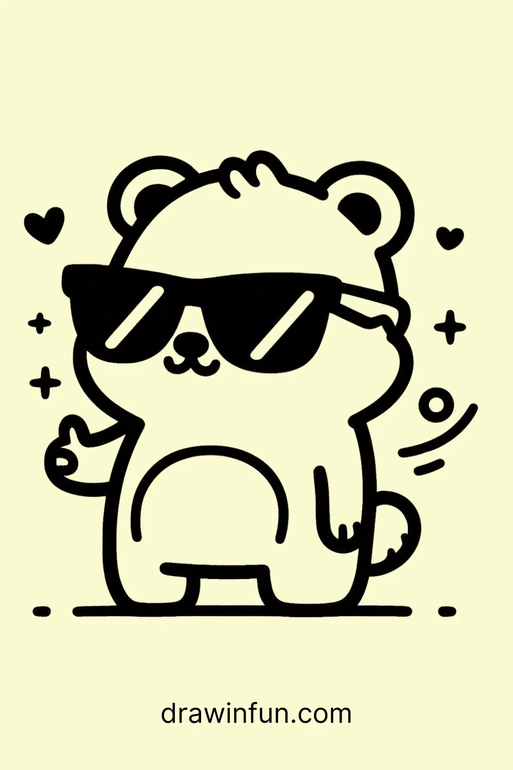 Bear with Sunglasses easy drawing