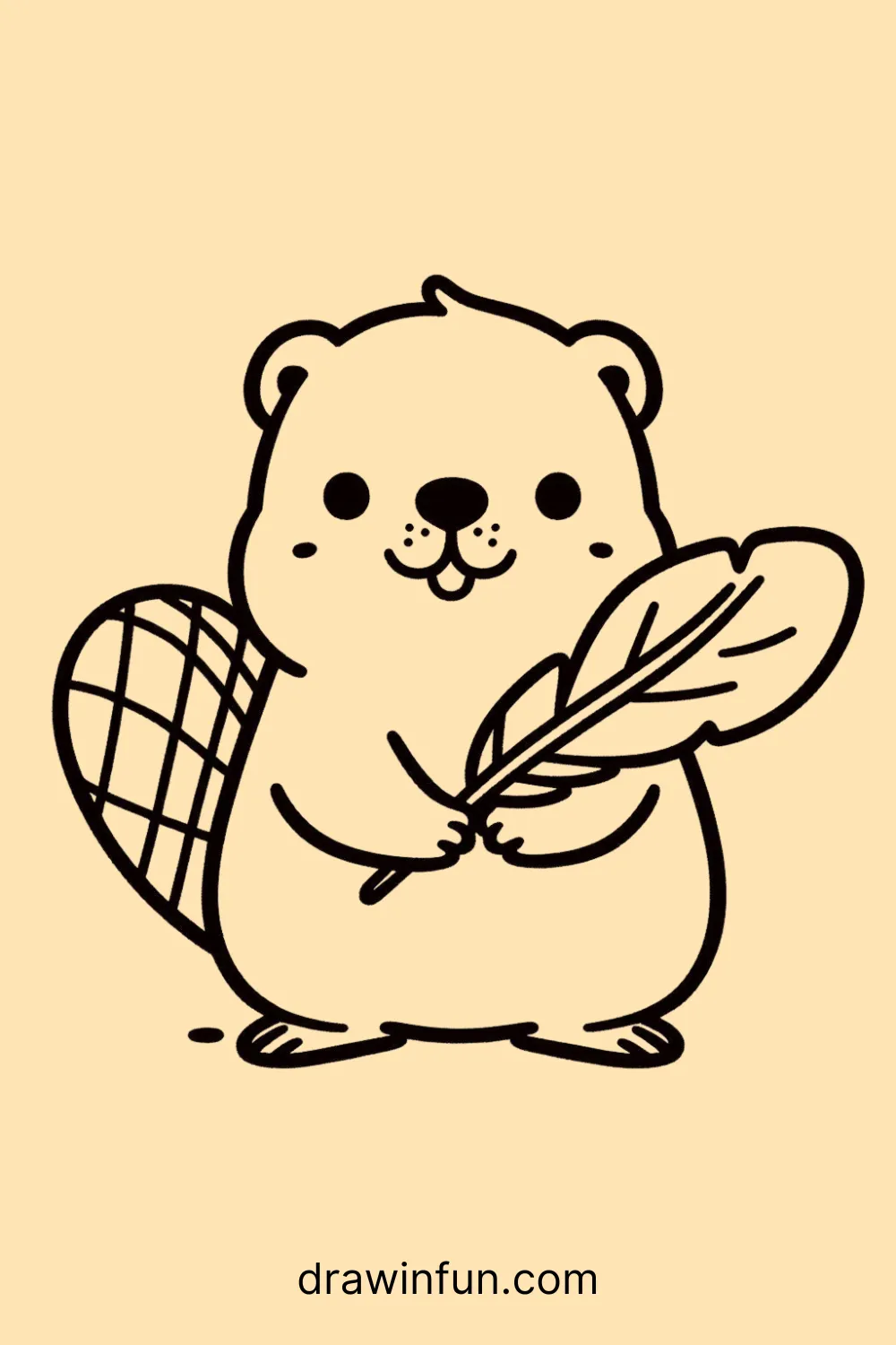 A beaver holding a feather easy drawing