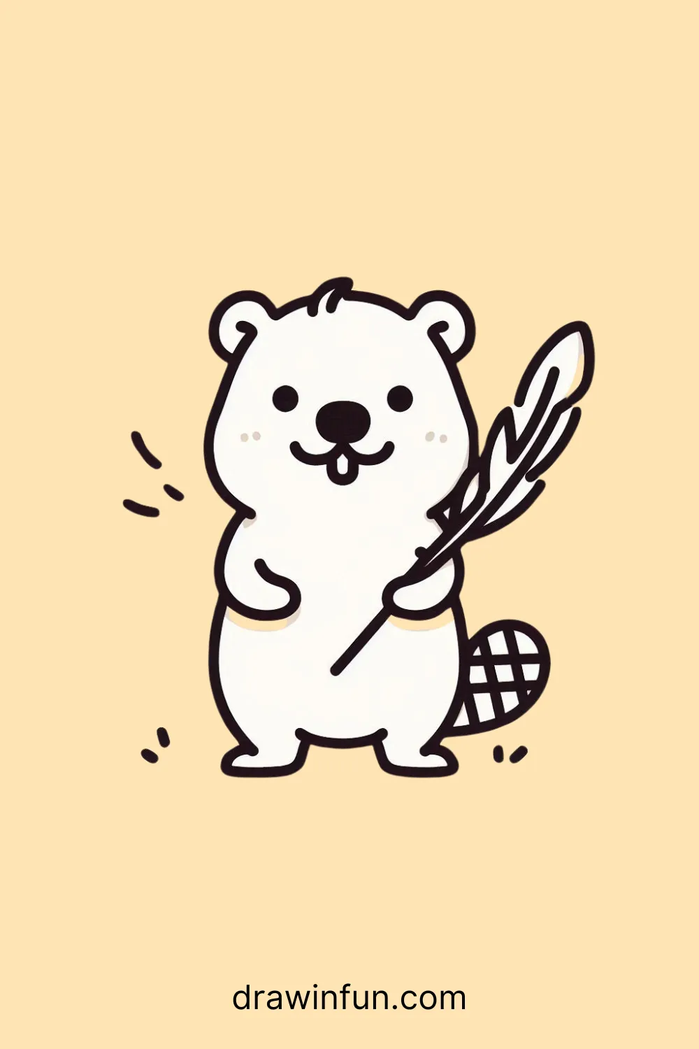 A beaver holding a feather easy drawing