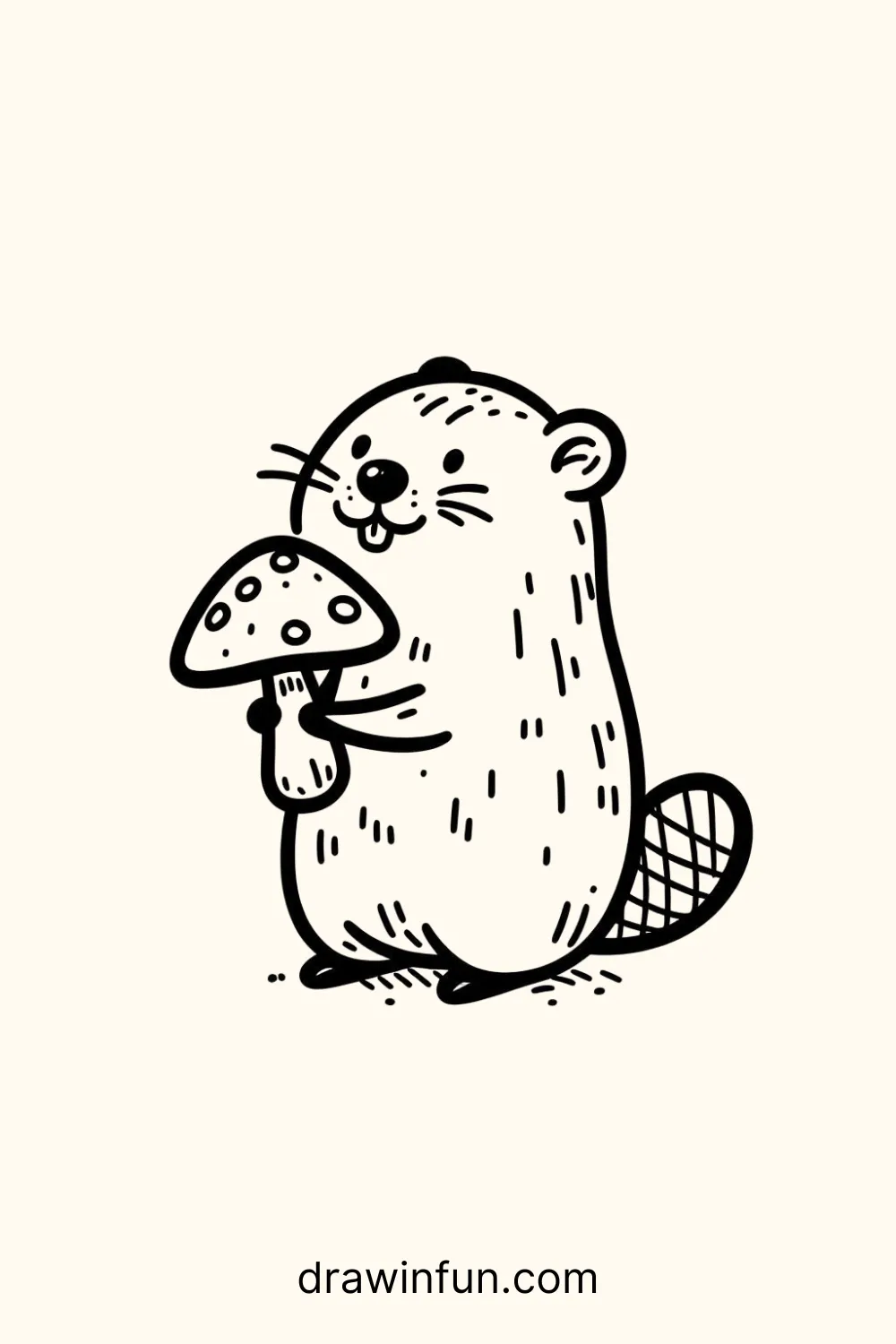 A beaver holding a mushroom easy drawing