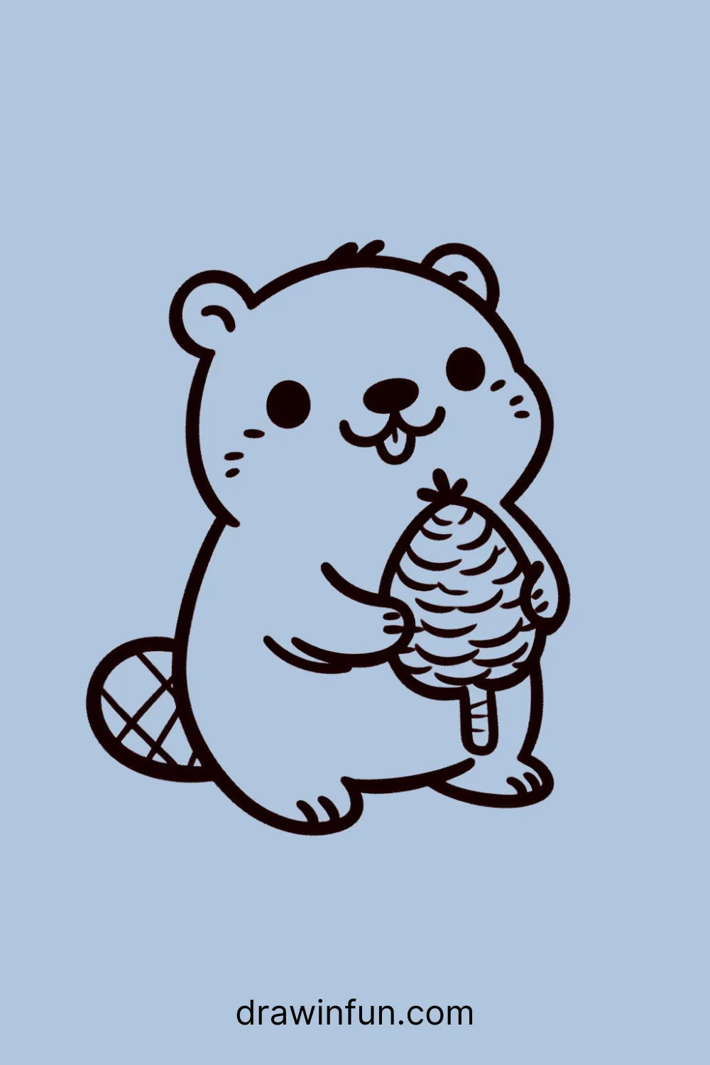 A beaver holding a pinecone easy drawing