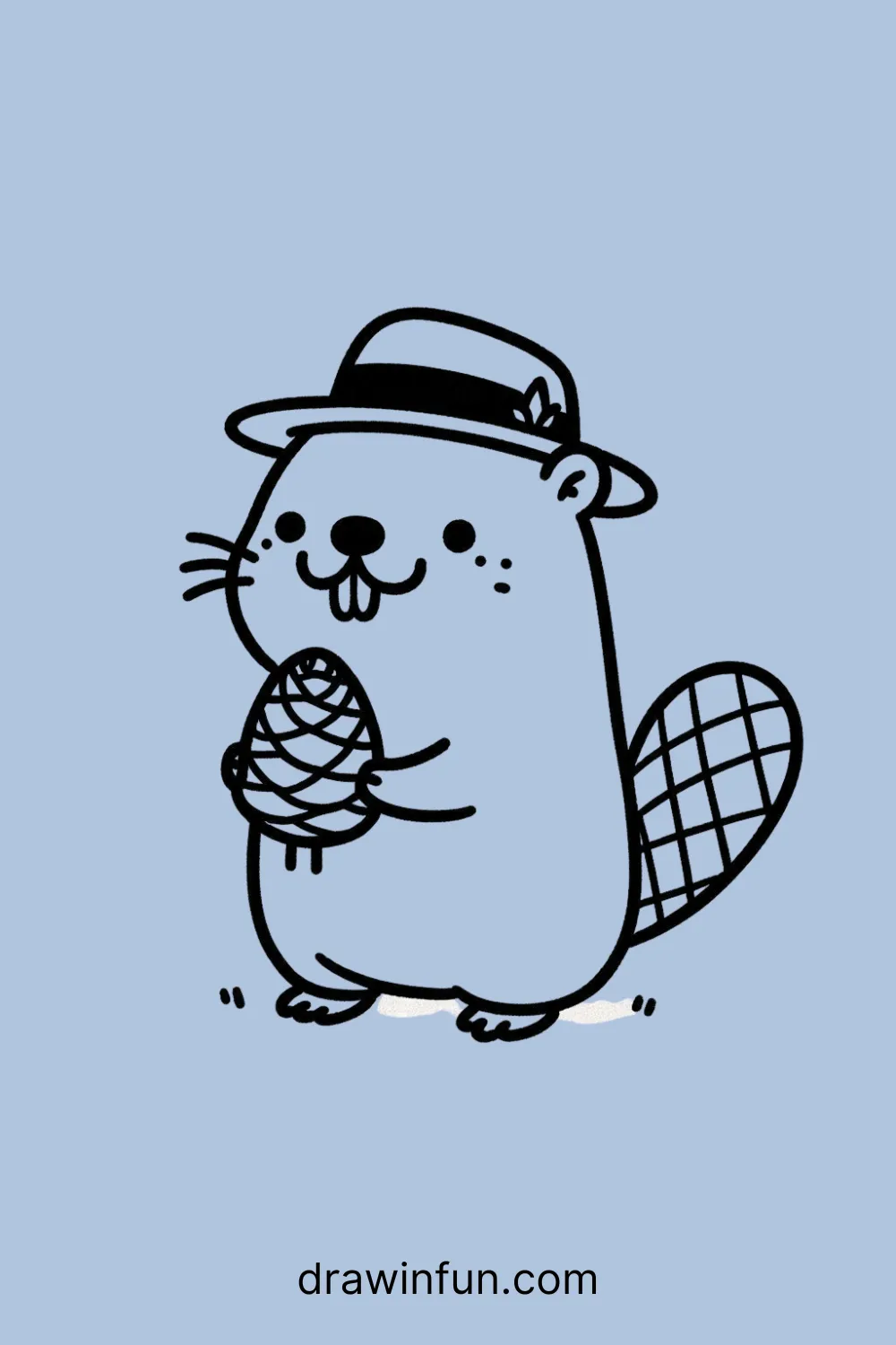 A beaver holding a pinecone easy drawing