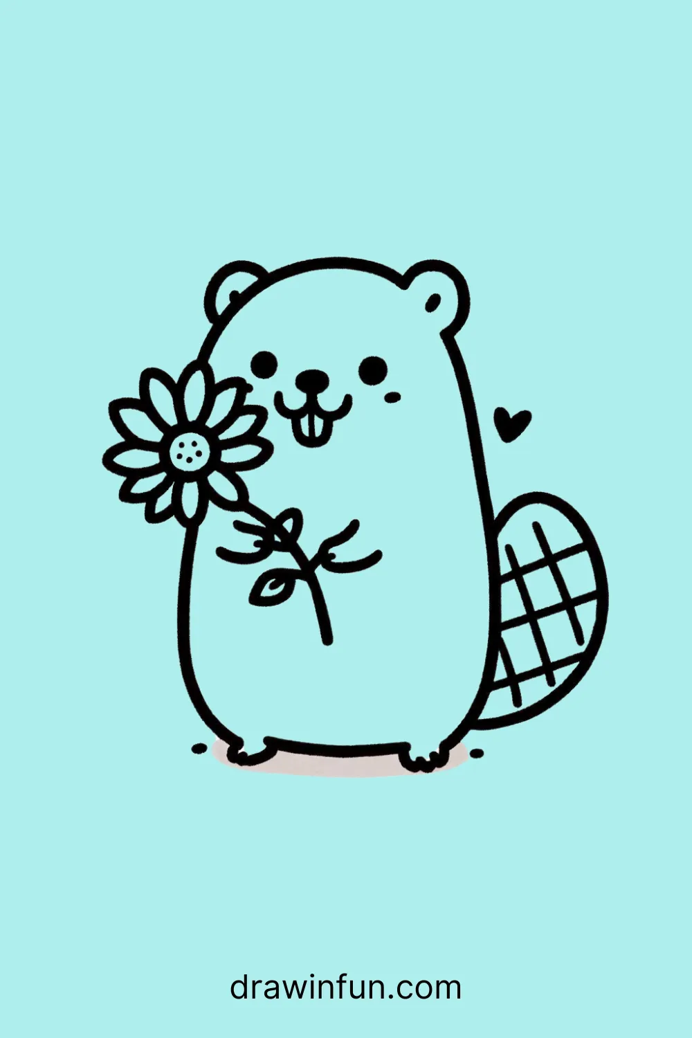 A beaver holding a sunflower easy drawing