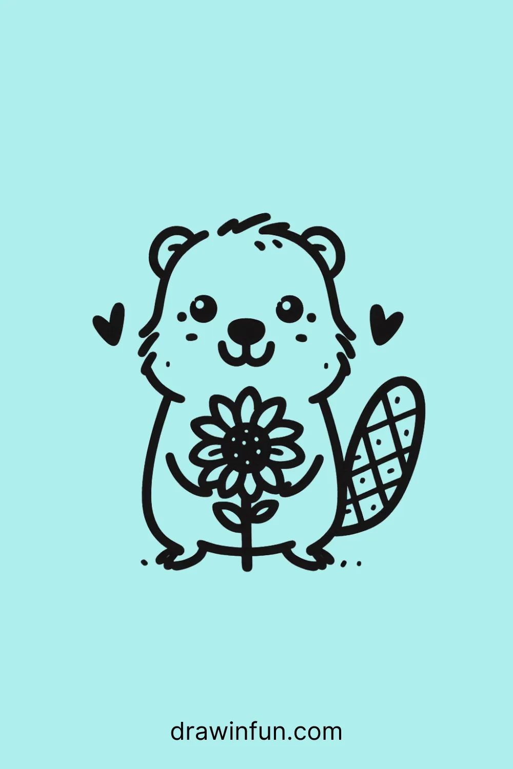 A beaver holding a sunflower easy drawing