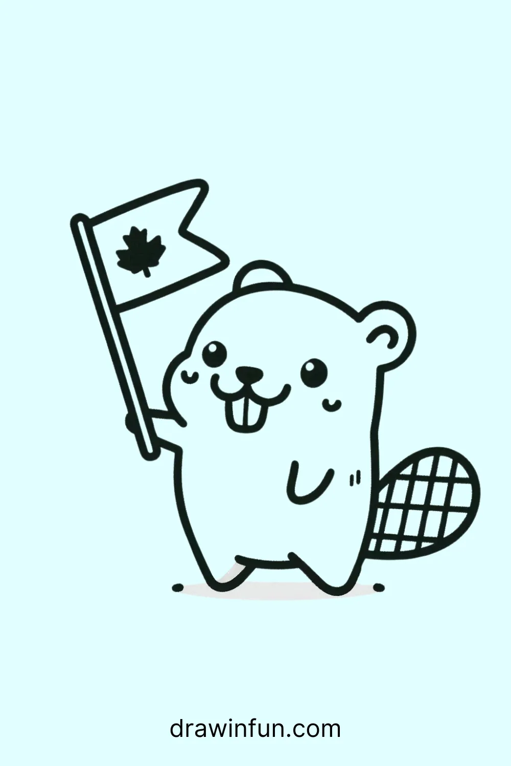 A beaver holding a tiny flag easy drawing