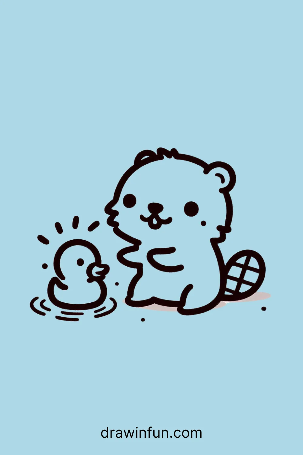 A beaver playing with a rubber duck easy drawing