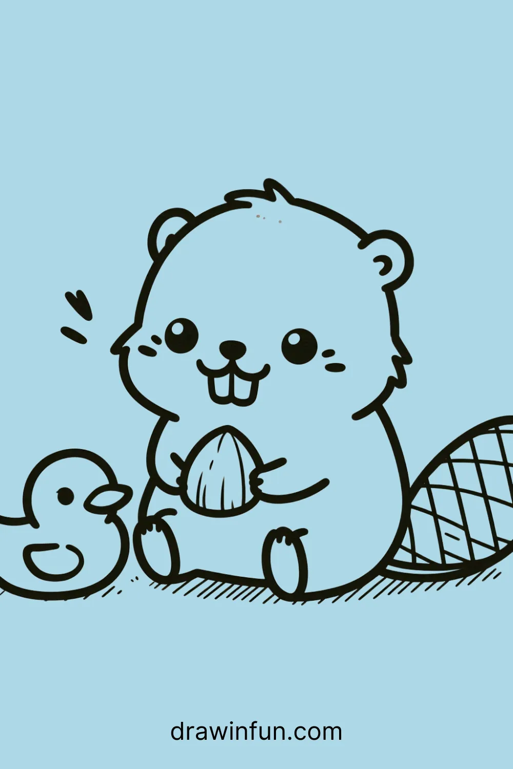 A beaver playing with a rubber duck easy drawing