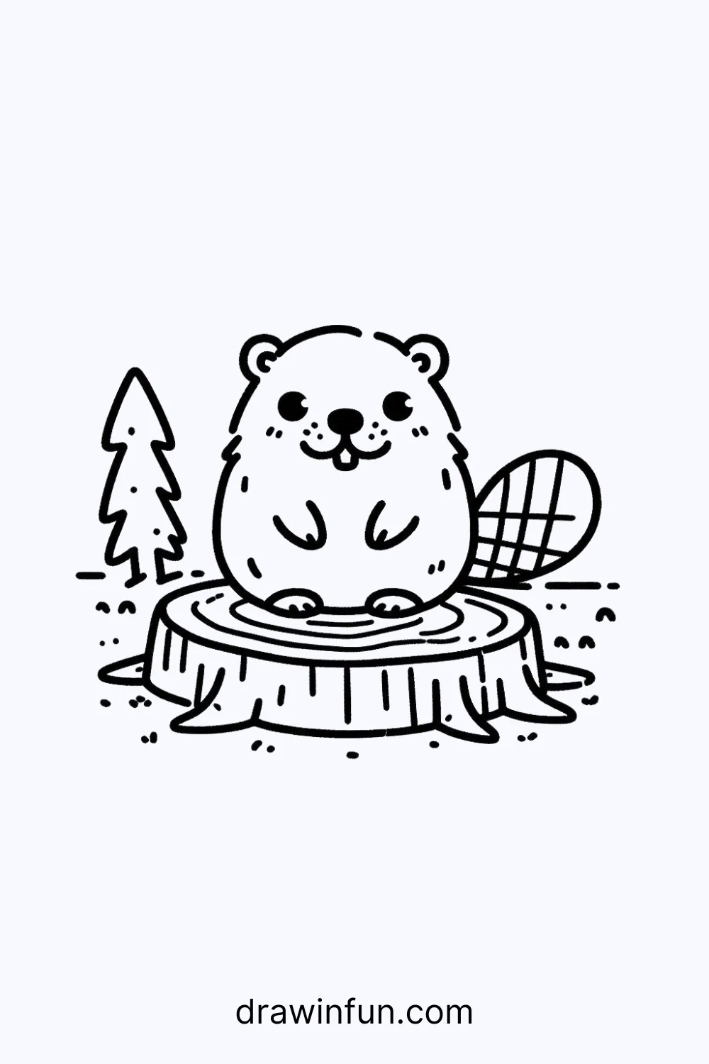 A beaver sitting on a tree stump easy drawing