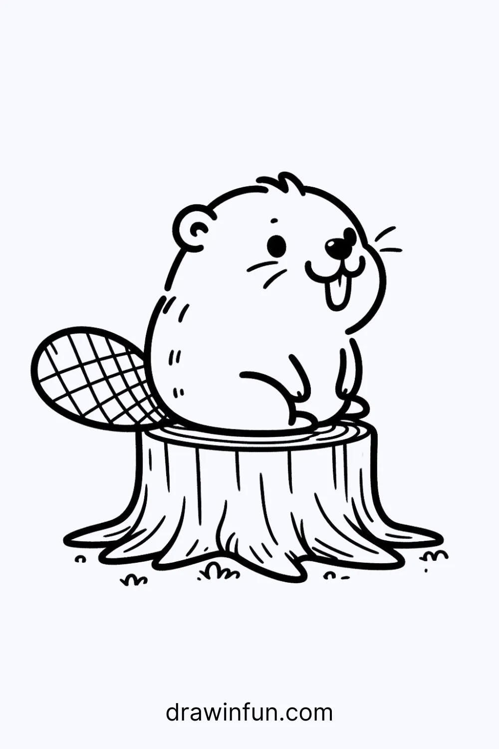 A beaver sitting on a tree stump easy drawing