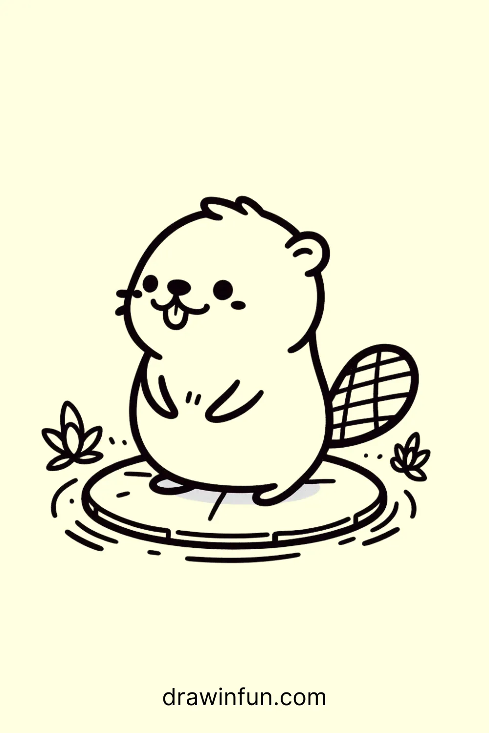 A beaver standing on a lily pad easy drawing