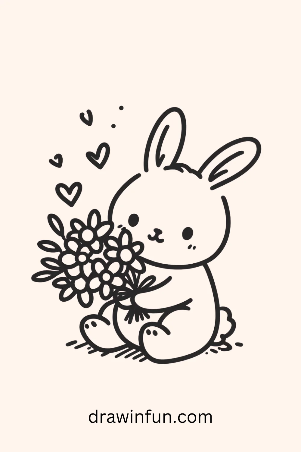 Bunny with a Flower Bouquet easy drawing