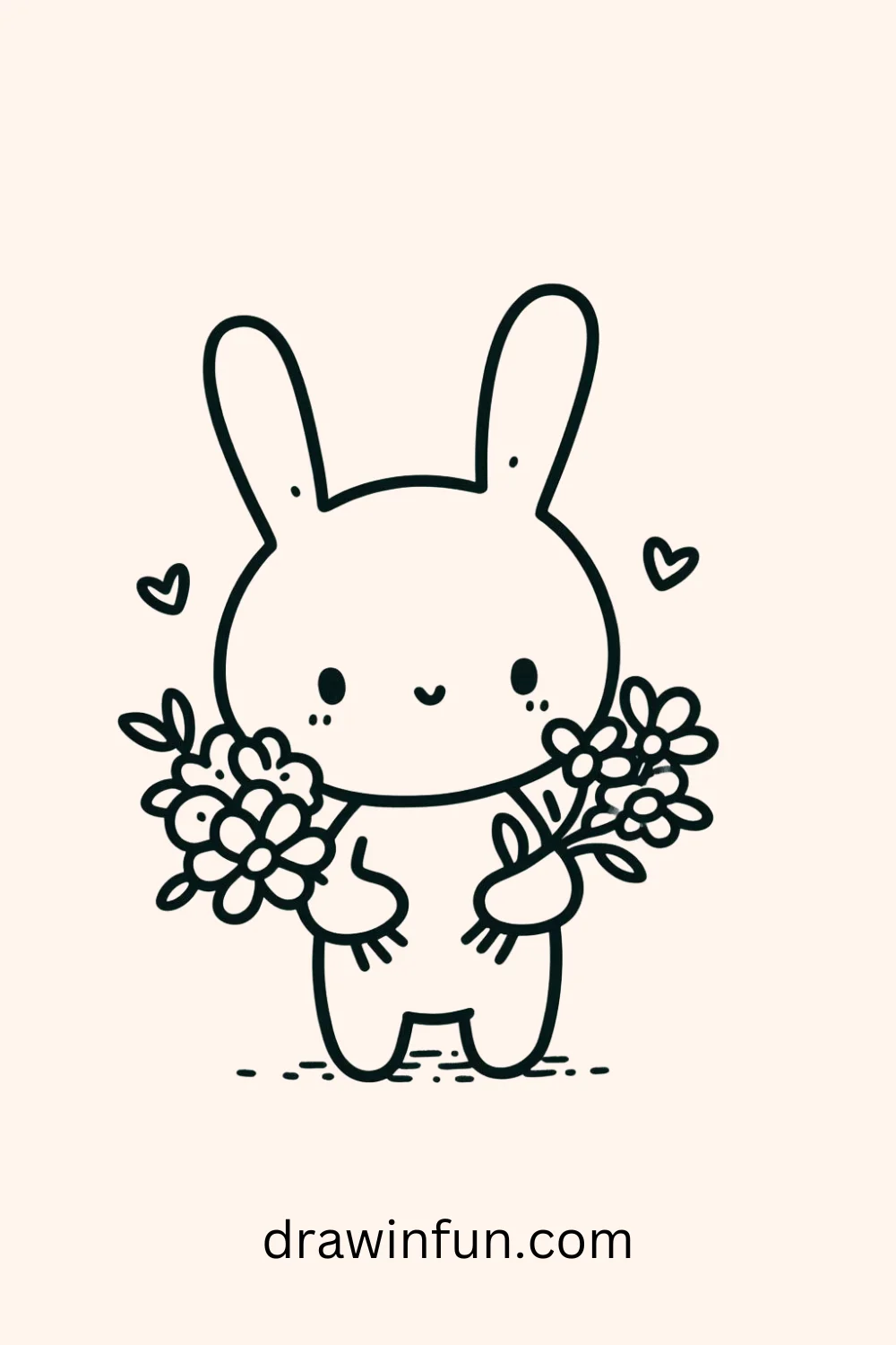 Bunny with a Flower Bouquet easy drawing