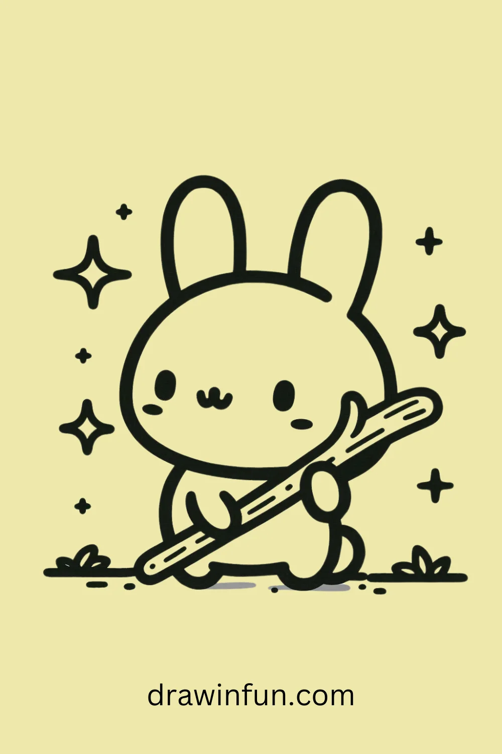 Bunny with a Stick easy drawing