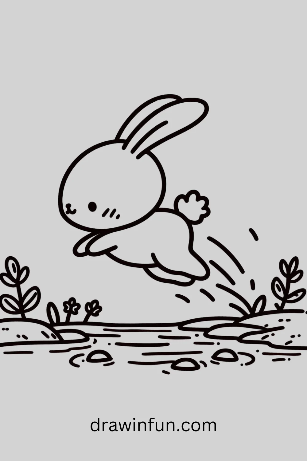 Bunny Leaping Across a Stream easy drawing